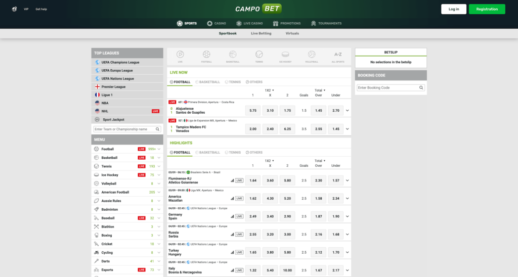 CampoBet Review India - Sportsbook Homepage Screenshot