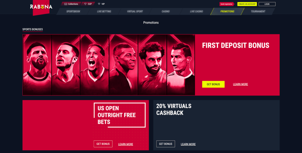Rabona Sportsbook Promotions Screenshot