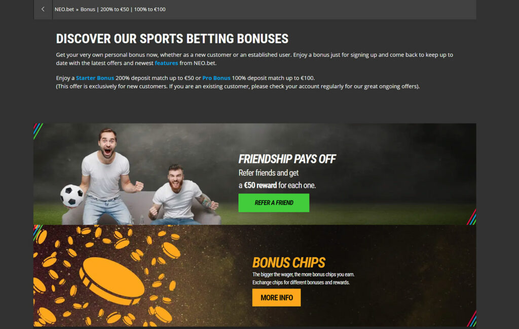 Bonuses Neo.bet - SportsBettingMarkets.com