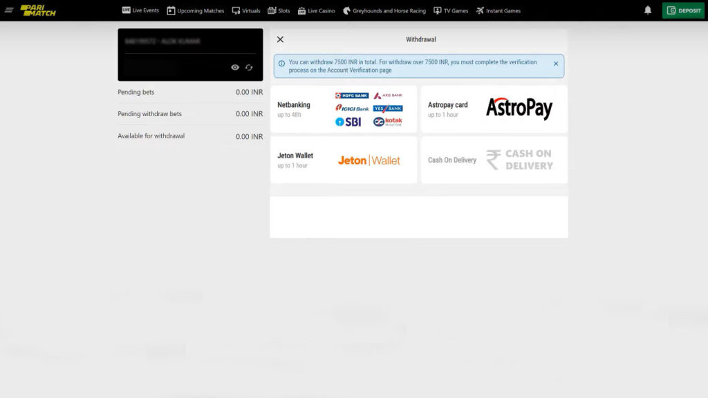 How To withdrawal on Parimatch India - SportsBettingMarkets.com