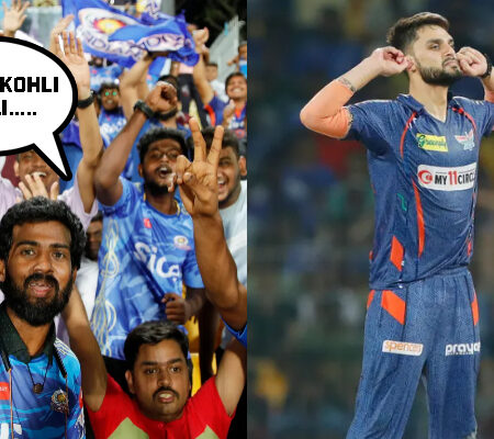 Naveen Ul Haq reacts to the Kohli…Kohli chants on the ground
