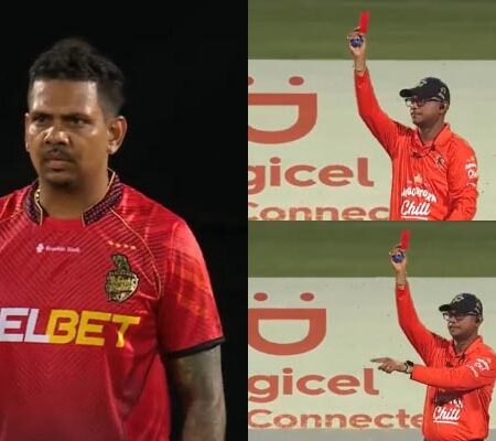 CPL 2023 Sets Precedent: Sunil Narine Sent Off with Red Card for Slow Over-Rate
