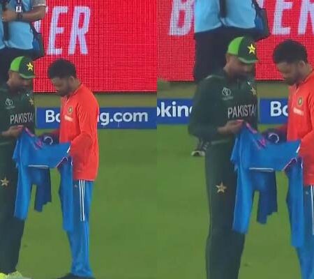 Beyond the Boundaries: Virat Kohli Gifts a Signed Jersey for Pakistan’s Skipper Babar Azam After IND vs. PAK Clash