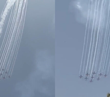 WATCH | IAF Surya Kiran’s Spectacular Aerial Aerobatics Entertain Audience Ahead of World Cup Showdown